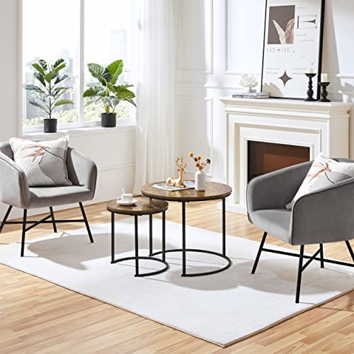 Yaheetech Nesting Coffee Table, Round Coffee Table for Living Room, Nesting Table with Wooden Tabletop and Sturdy Metal Frame, Stacking Living Room Tables Nesting End Table Set of 2, Rustic Brown Yaheetech