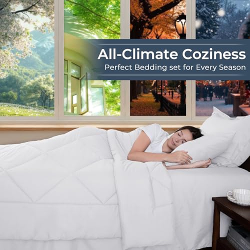 HEVUMYI White Queen Comforter Set - 7-Piece All Season Bed in a Bag Queen, Ultra Soft Bedding Set with Comforter, Flat Sheet, Fitted Sheet, Pillowcases, Pillow Shams HEVUMYI