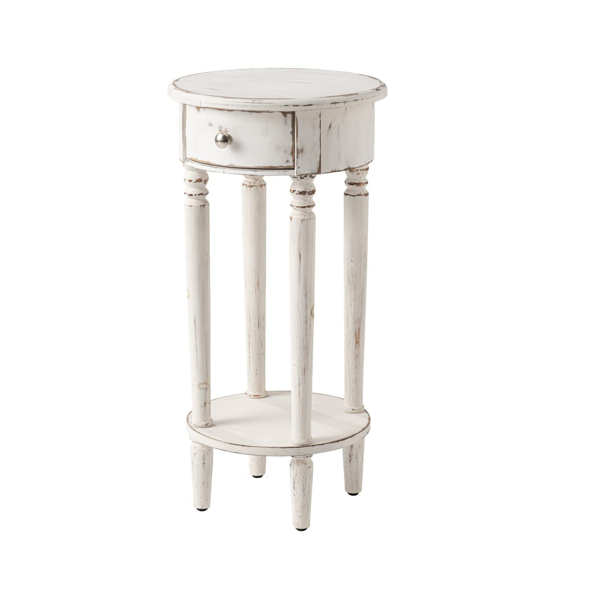 HOMPUS End Table with 1 Drawer, Rustic Round Side Table with 4 Wood Leg, 2-Tier Nightstand with Hand-Painted Finish, Small Accent Table for Living Room, Bedroom HOMPUS