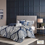Madison Park Vienna Cotton Poly Blend Duvet Set - Classic Traditional Design, Cozy All Season Comforter Cover, Matching Shams, Decorative Pillows Vienna, King/Cal King(104"x92"), Indigo 6 Piece Madison Park