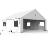 Benass Carports 20x20 Heavy Duty, Portable Garage 20x20 with 2 Roll Up Zipper Doors and Mesh Windows, Driveway Car Port Canopy, White Benass