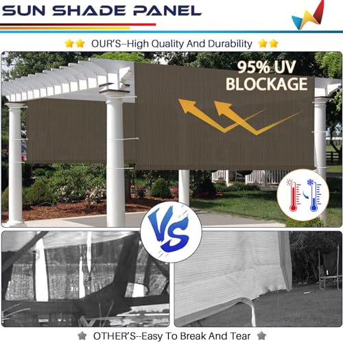 Windscreen4less 8’ x 16’ Universal Replacement Shade Cover Canopy for Pergola Patio Porch Privacy Shade Screen Panel with Grommets on 2 Sides Includes Weighted Rods Breathable UV Block Brown