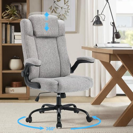 BRTHORY High Back Executive Office Chair with Adjustable Headrest,Fabric Desk Chairs with Flip-up Armrest,Big and Tall Office Chair,Ergonomic Computer Desk Chair with Rocking Function,110° Tilt Rock BRTHORY