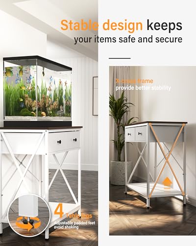 FILKO Aquarium Stand 20-29 Gallon, Metal Gallon Fish Tank Stands with Accessories Storage, Turtle/Reptile Terrariums Table,Breeder Tank Stand,Easy to Assemble(Tank not Included) (White, 29 Gallon) FILKO