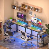 Eivanet L Shaped Gaming Desk with LED Lights & Power Outlet, 40" Reversible Computer Desk with Adjustable Monitor Stand and Storage Shelves Corner Home Office Desk for Small Space Carbon Fiber Black Eivanet