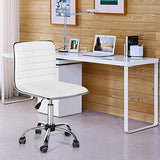 Yaheetech Adjustable Task Chair PU Leather Low Back Ribbed Armless Swivel White Desk Chair Office Chair Wheels Yaheetech