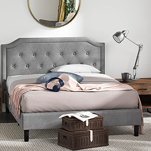 ZINUS Kellen Upholstered Scalloped Platform Bed Frame, Mattress Foundation, Wood Slat Support, No Box Spring Needed, Easy Assembly, Queen Zinus