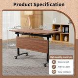 Folding Conference Table, Conference Room Tables for 6-12 Person, Modern Modular Training Table with 360° Silent Wheels, Large Mobile Foldable Seminar Meeting Tables for Office (6, Walnut, 47.2in) Jklmzpf