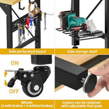 DWVO 60" Adjustable Workbench with Pegboard, Heavy Duty Wood Top Work Bench with Wheels, 1600 LBS Load Capacity, Rolling Work Table with AC/USB Outlet, Hooks, Rack for Garage, Workshop, Office, Home DWVO