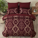 WONGS BEDDING Burgundy Comforter Set Queen Size, Maroon Damask Texture 7 Pieces Bed in a Bag Microfiber Comforter Bedding Sets -1 Comforter, 1 Flat Sheet, 1 Fitted Sheet, 2 Pillow Shams, 2 Pillowcases WONGS BEDDING