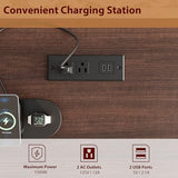 GarveeHome Executive Desk with File Drawers, Farmhouse Home Office Desk with Charging Station, 60 in Wooden Computer Desk with Cabinet Storage for Work Study Writing, White Walunt GarveeHome