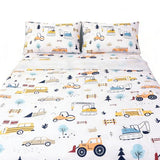 WINLIFE Kids Full Sheet Set 4 Piece Car Printed Constuction Soft Microfiber Bed Sheets - Deep Pocket - Easy Fit - Wrinkle Resistant Cozy Bedding Set for Toddler Boys Girls Teen WINLIFE