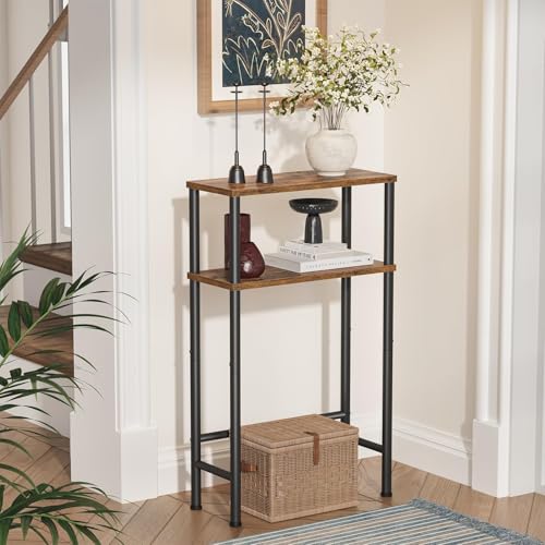 Asgolion Narrow Console Table, 15.7" Small Entryway Table, 2-Tier Sofa Table with Storage, Skinny Console Tables for Entryway, Hallway, Bedroom, Living Room, Foyer, Rustic Brown Asgolion