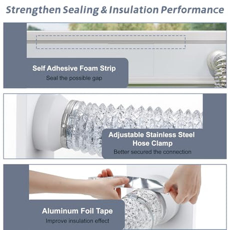 Flamorrow Window Vent Kit with Outdoor Vent Cover Fit for 3" and 4" Hose，Adjustable Window Vent Seal Panels for Exhaust Ventilation Duct of Laser Engraver/3D Printer Enclosure, Dryer, Grow Tent Flamorrow