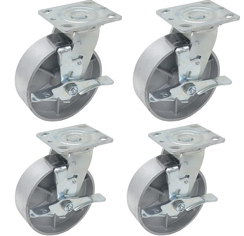 6 inch x 2 inch STEEL Heavy Duty Industrial Casters, 4 Swivel Top Lock Brake Top Plate Casters, 4800 LBS Load Capacity (4-PACK) - ICON 6600 SERIES ICONCASTERWHEELS