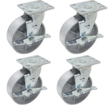 6 inch x 2 inch STEEL Heavy Duty Industrial Casters, 4 Swivel Top Lock Brake Top Plate Casters, 4800 LBS Load Capacity (4-PACK) - ICON 6600 SERIES ICONCASTERWHEELS