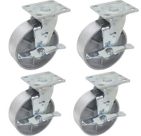 6 inch x 2 inch STEEL Heavy Duty Industrial Casters, 4 Swivel Top Lock Brake Top Plate Casters, 4800 LBS Load Capacity (4-PACK) - ICON 6600 SERIES ICONCASTERWHEELS
