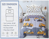 Cokouchyi Twin Size Comforter Set for Boys, 4-Piece Bed in a Bag, 3D Construction Bedding Comforter Sheet Set, Ultra Soft and Fluffy, Cartoon Truck Cars Cokouchyi