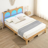 IDEALHOUSE Queen Size Rattan Bed Frame with LED Headboard and Under-Bed Storage IDEALHOUSE