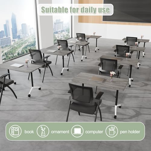 6Pack Mobile Conference Table Modular Meeting Training Tables Foldable Conference Room Tables with Wheels Modern Large Folding Office Table with Flip Top Desktop for 4-16 (6, Grey, 47in) YLMYXB