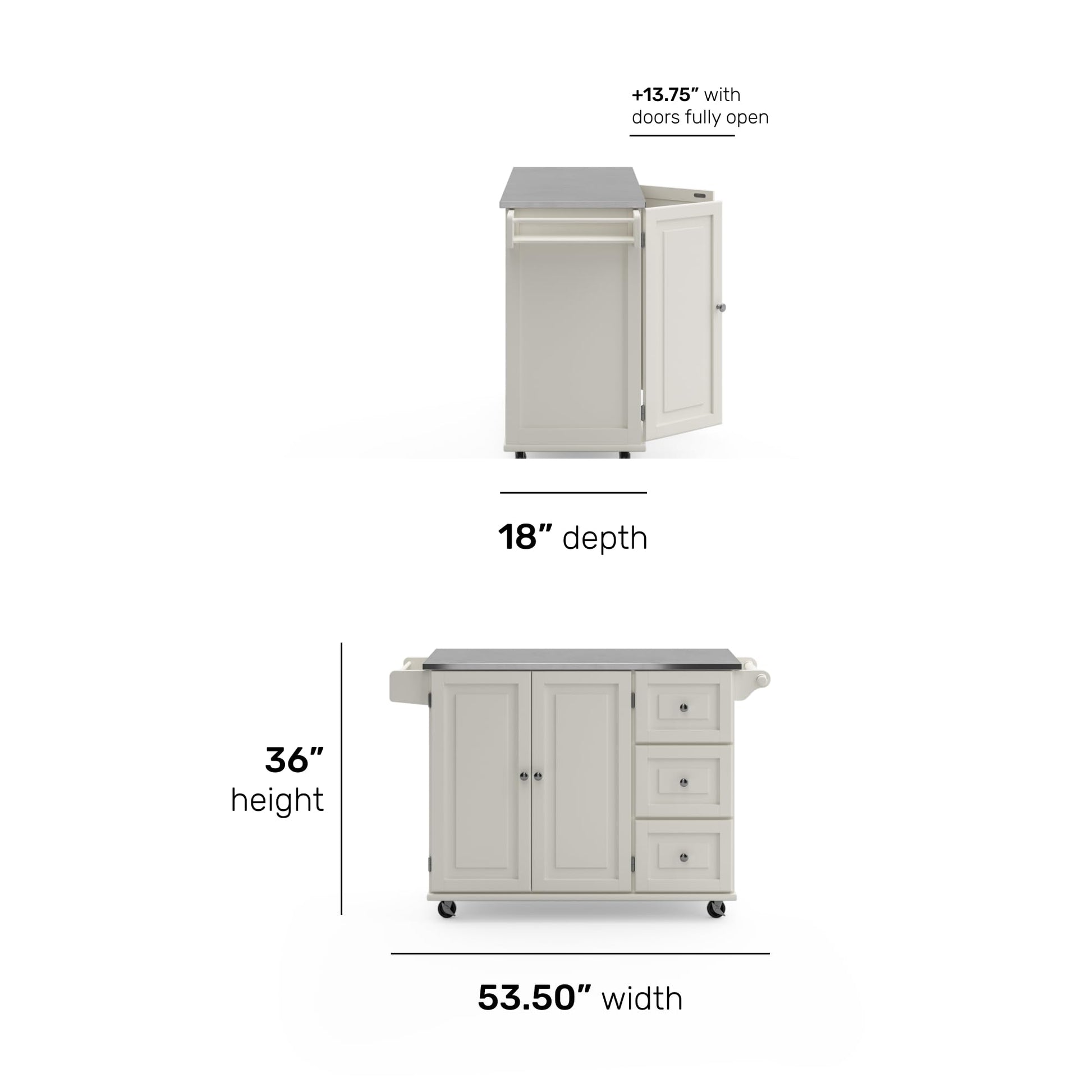 Homestyles Kitchen Cart with Stainless Steel Metal Top Rolling Mobile Kitchen Island with Storage and Towel Rack 54 Inch Width Off White - WoodArtSupply