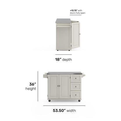 Homestyles Kitchen Cart with Stainless Steel Metal Top Rolling Mobile Kitchen Island with Storage and Towel Rack 54 Inch Width Off White - WoodArtSupply