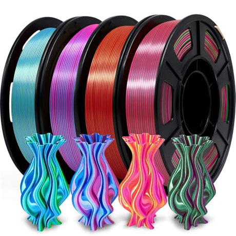 YOUSU Silk Dual Color PLA Filament 3D Filament Coextrusion PLA Multicolor PLA Filament 1.75mm (± 0.03 mm) Compatible with Most of 3D Printer, 4x250g Silk Pack A Yousu