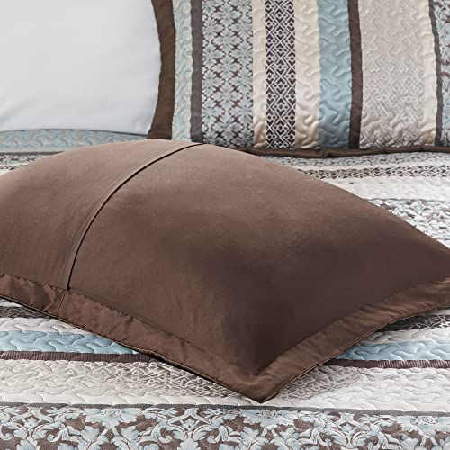 Madison Park Princeton Reversible Quilted Bedspread Set, Solid Reverse Summer Breathable, Lightweight All Season Bedding Layer, Matching Shams, Bedspread King(120"x118"), Blue 5 Piece Madison Park