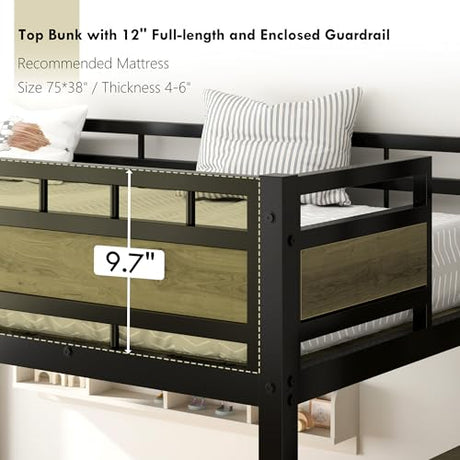 SDHYL Twin Size Loft Bed, with Storage Stairs & Drawers,Space-Saving Heavy-Duty Metal Bed Frame, No Box Spring Needed, Easy Assembly, Black SDHYL