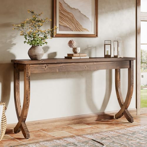 TRIBEWOOD Solid Wood Console Table for Entryway, 63-Inch Long Sofa Table, Farmhouse Hallway Table for Living Room, Entrance, Foyer (Brown) TRIBEWOOD
