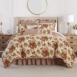 Waverly Norfolk 4-Piece 100% Cotton Comforter Set - King Red Floral Prints, with 2 Shams & 1 Bedskirt Waverly