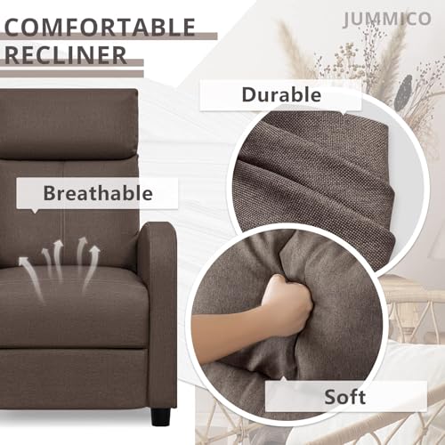 JUMMICO Recliner Chair Adjustable Home Theater Single Recliner Sofa Furniture with Thick Seat Cushion and Backrest Modern Living Room Recliners (Fabric, Brown)
