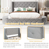 Bellemave Velvet Upholstered Queen Platform Bed with Storage, Queen Size Bed Frame with Headboard, 1 Big Drawer and 2 Side Storage Stool, Strong Wooden Slats/Easy Assembly (Grey) Bellemave