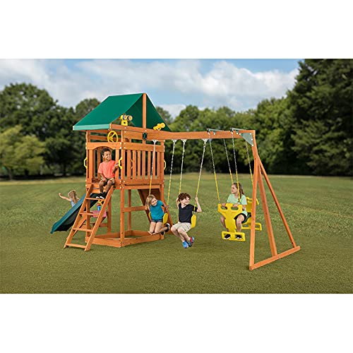 Sky View Cedar Backyard Playset | W: 17'10" D: 9'4" H: 9'9" | w/2-Person Glider & 2 Belt Swings | Binoculars, Steering Wheel & Telescope | Kids Age 3-12 | ASTM Standards | 10-Year Warranty on Wood CREATIVE CEDAR DESIGNS