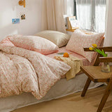 BlueBlue Rabbit Duvet Cover Set Queen 100% Cotton Bedding for Kids Boys Girls Teens Cartoon Bunny Red Flower Garden on Pink 1 Reversible Check Comforter Cover Full 2 Pillowcases BlueBlue