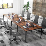 GOFLAME 8 FT Conference Room Table, Large Meeting Desk Seats up to 10 People, 2 Cable Grommets, Rectangle Seminar, Business Table, Training for Office, Boardroom, Rustic Brown + Black GOFLAME