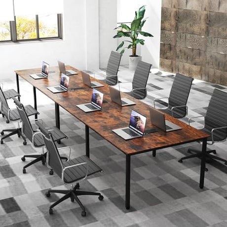 GOFLAME 8 FT Conference Room Table, Large Meeting Desk Seats up to 10 People, 2 Cable Grommets, Rectangle Seminar, Business Table, Training for Office, Boardroom, Rustic Brown + Black GOFLAME