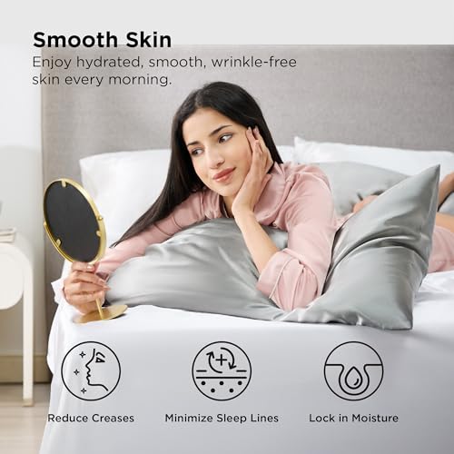 Bedsure Satin Pillowcase, Similar to Silk Pillow Cases Queen Size Set of 2, Cooling Pillow Case Covers with Envelope Closure, Room Decor Gifts for Women Men, Silver Grey, 20x30 Inches, 2pcs Bedsure