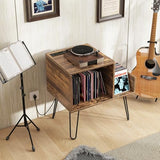 Giantex Record Player Stand with Charging Station, Turntable Stand with Vinyl Divider & Display Shelf, Mid-century Modern End Table Holds Up to 150 Albums, Vinyl Record Storage Cabinet for Living Room Giantex