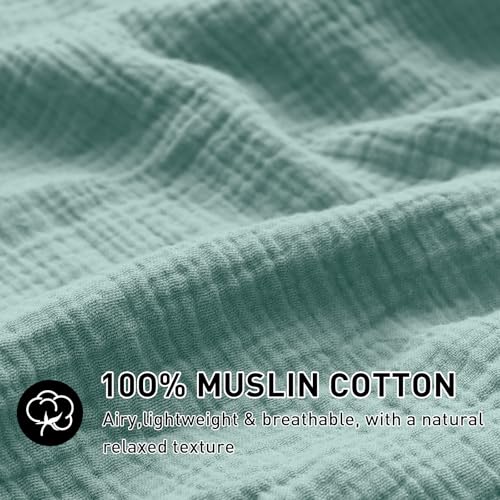 EMME Muslin Cotton Duvet Cover Set Teal Twin Size Linen Like Soft Breathable Lightweight Summer Comforter Cover Set with Zipper Closure (Teal, Twin, 68"x90") EMME