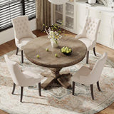 COLAMY Fabric Side Dining Chairs Set of 6, Wingback Upholstered Dining Room Chairs with Tufted Button, Living Room Chairs for Home Kitchen, Beige COLAMY