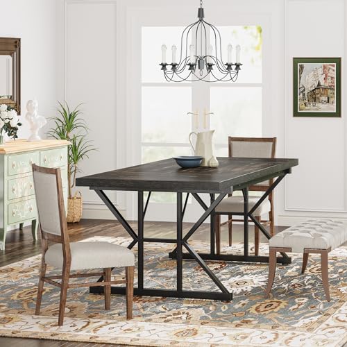 Tribesigns Farmhouse Dining Table for 6 People, 70.8-Inch Rectangular Wood Dining Table, Rustic Kitchen Table with Heavy Duty Metal Legs for Dining Room (Black, 70.8 Inch) Tribesigns