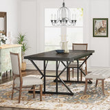 Tribesigns Farmhouse Dining Table for 6 People, 70.8-Inch Rectangular Wood Dining Table, Rustic Kitchen Table with Heavy Duty Metal Legs for Dining Room (Black, 70.8 Inch) Tribesigns