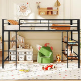 Giantex Low Loft Bed Twin Size, Heavy Duty Metal Frame w/Storage Shelves, Ladder & Full-Length Guardrails, Ample Under-Bed Space, Kids Loft Bed with Stairs for Boys Girls Junior, No Box Spring Needed Giantex