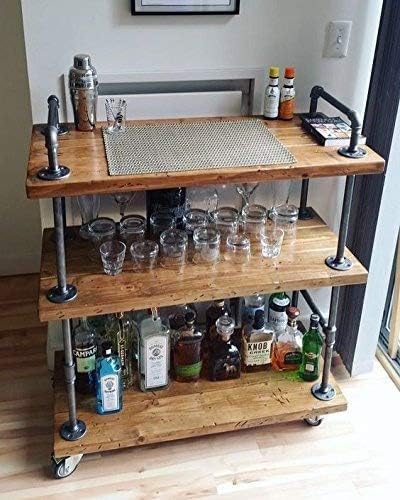 WGX Design For You Wood and Metal Wine Rack with Wheels Kicthen Bar Dining Room Tea Wine Holder Serving Cart Furniture WGX Design For You