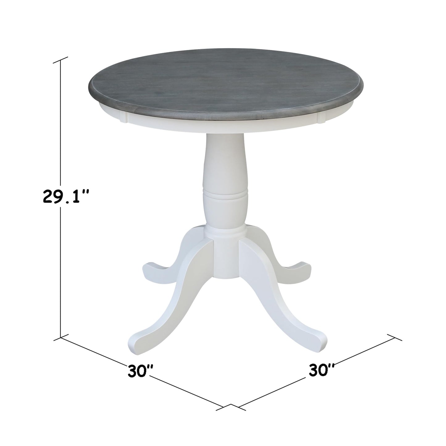 IC International Concepts Round Top Pedestal Dining Table, 30", White/Heather Gray - WoodArtSupply