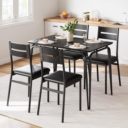 GAOMON 5-Piece Dining Table Set, Sturdy Wooden Square Table and Chair Breakfast Table Set for 4 Person,for Home or Commercial Dining Room,Black GAOMON