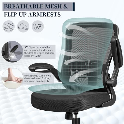 FelixKing Office Chair - Ergonomic Desk Chair with Adjustable Height, 360° Swivel, Flip-up Armrests, Flexible Tilt, Comfy Breathable Cushion and Fabric, Lumbar Support, for Home Conference Room Office