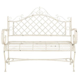 SAFAVIEH PAT5017A Collection Adina Antique White Wrought Iron 51.25" Outdoor Garden Bench SAFAVIEH