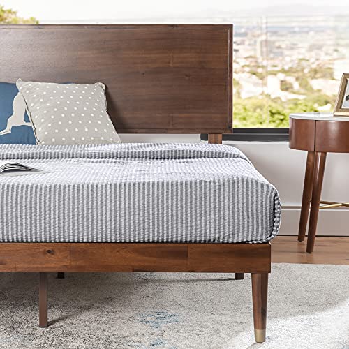 Zinus Raymond Mid-Century Solid Wood Platform Bed Frame with Adjustable Headboard - WoodArtSupply